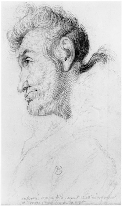 Opgesloten als gek, nadat ze haar minnaar had vermoord en maagd werd gevonden bij haar dood, illustratie uit een onuitgegeven verhandeling van Jean Etienne Dominique Esquirol (1772-1840) over de gekken van de Salpêtrière door Georges Francois Gabriel